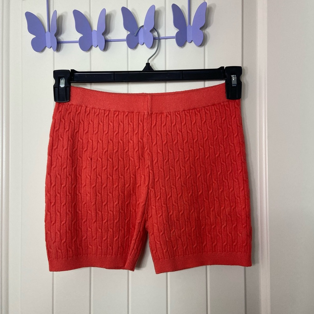 Daisy women’s coral cable knit thick stretchy elastic waist sweater shorts small